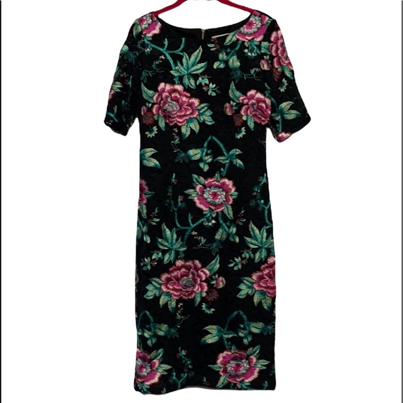 Eliza J Black Embroidered Floral Sheath Dress Size 6 - Picture 1 of 16